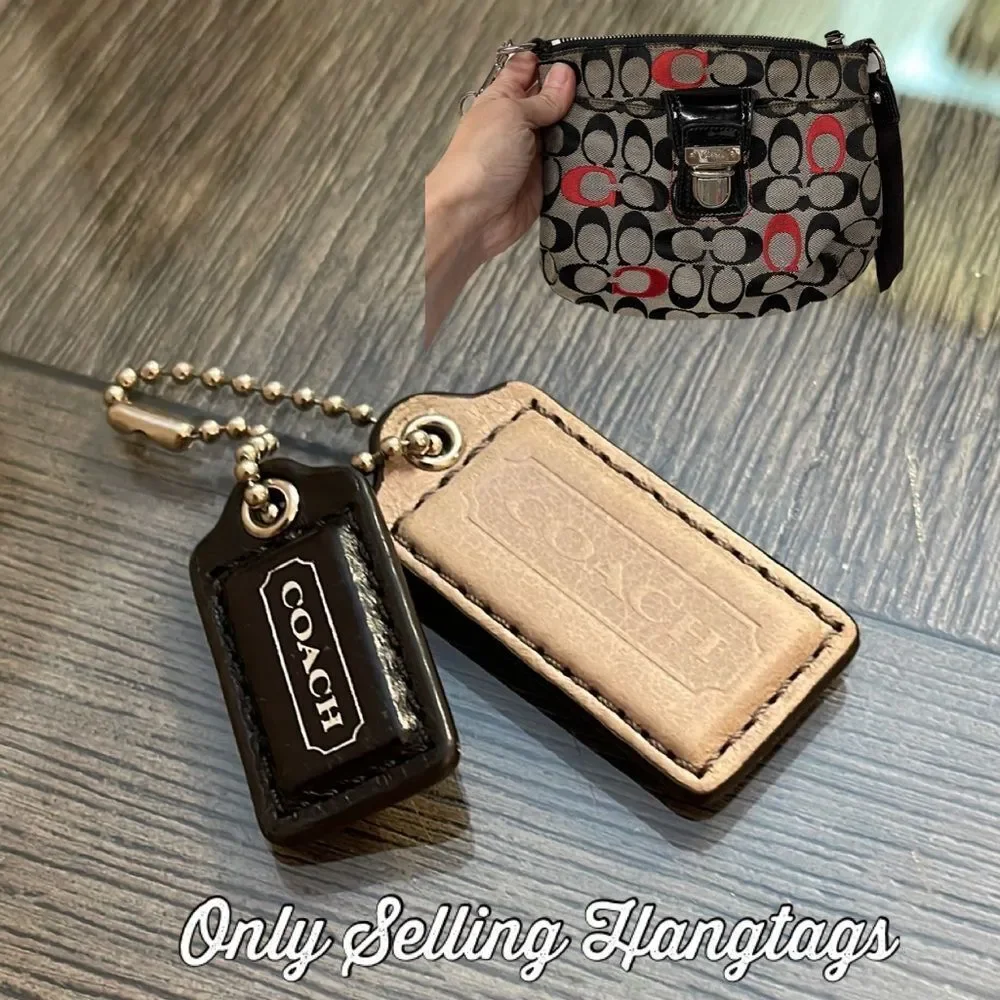 Coach Black and Grayish Tan Leather Keychain Set